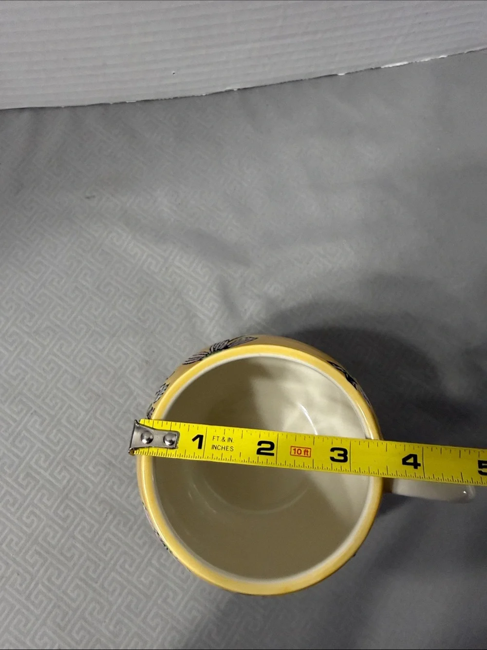 Vintage Potter’s Studio Boho Ceramic Mug Cup Yellow Floral Pattern Hand Painted